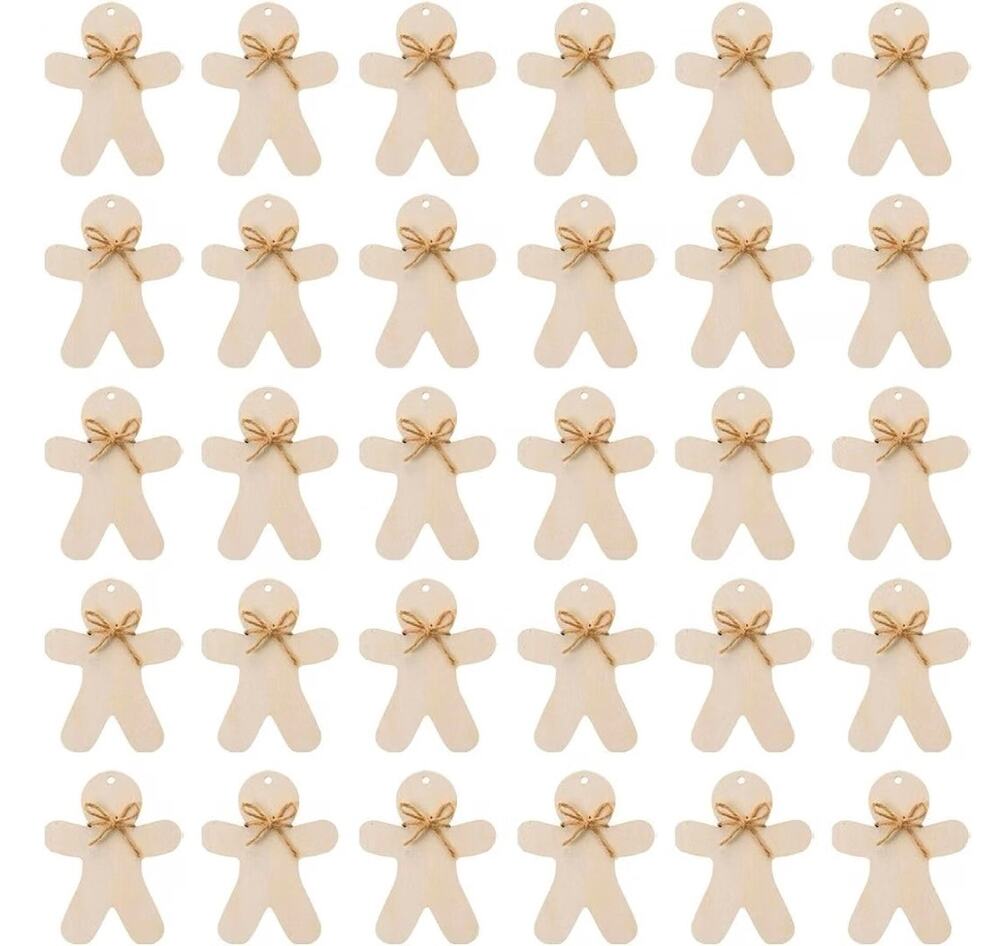 30pc Unfinished Wooden Christmas Gingerbread Man Ornaments